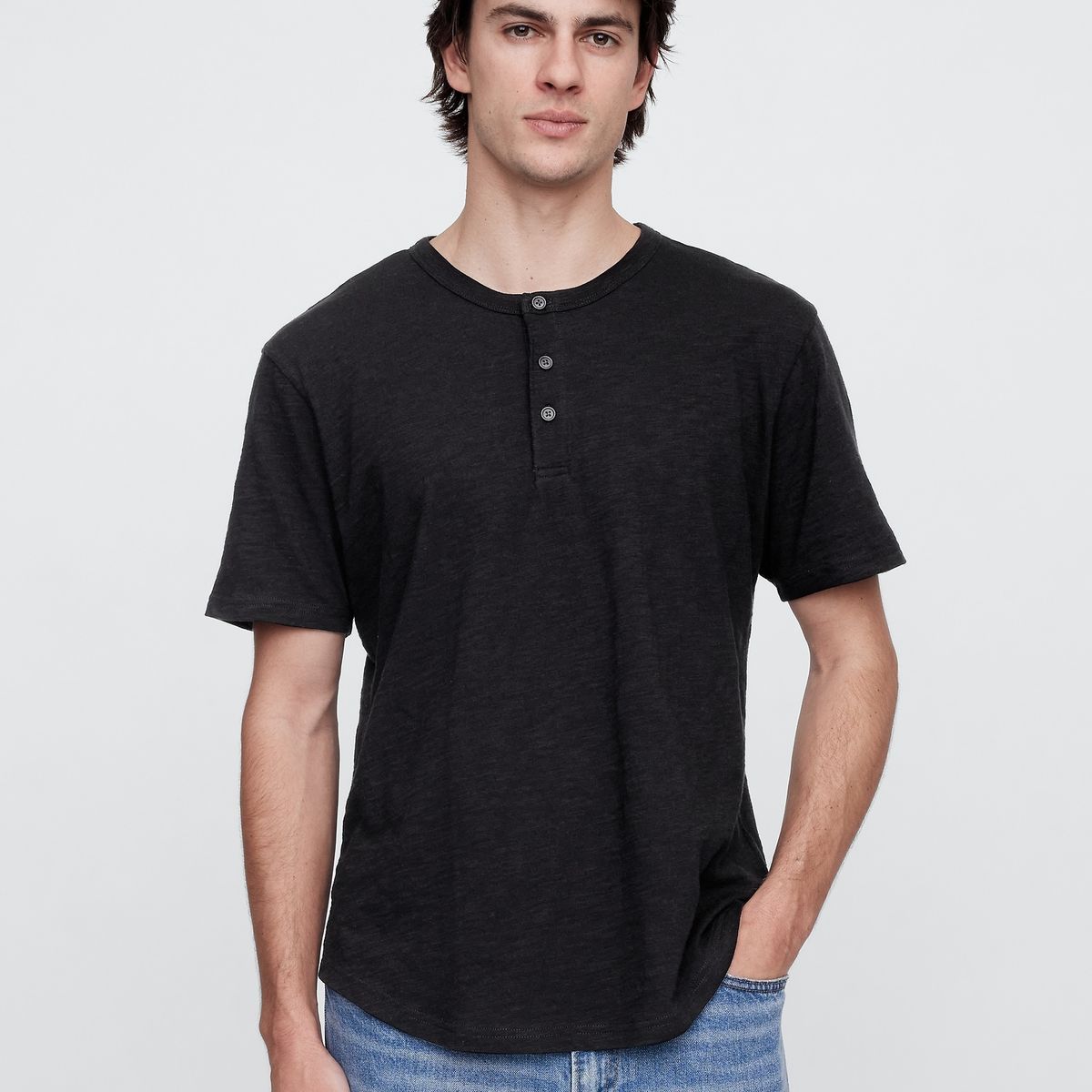 GAP - Polera Hombre Curved Hem Henley Manga Corta Negro Gap