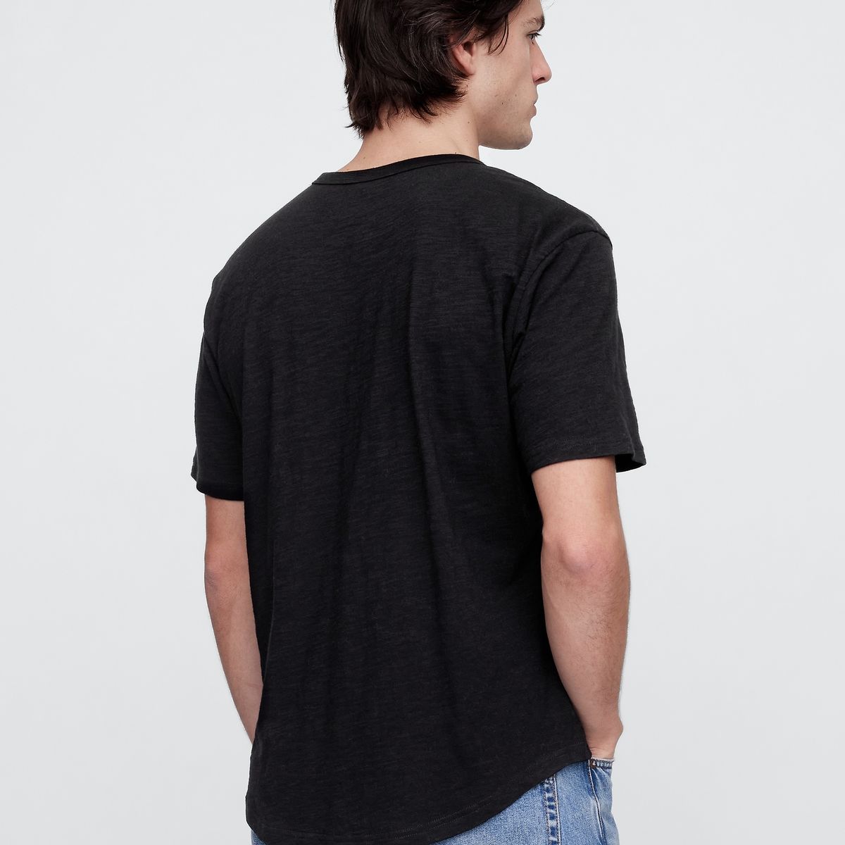 GAP - Polera Hombre Curved Hem Henley Manga Corta Negro Gap