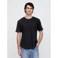 GAP - Polera Hombre Curved Hem Henley Manga Corta Negro