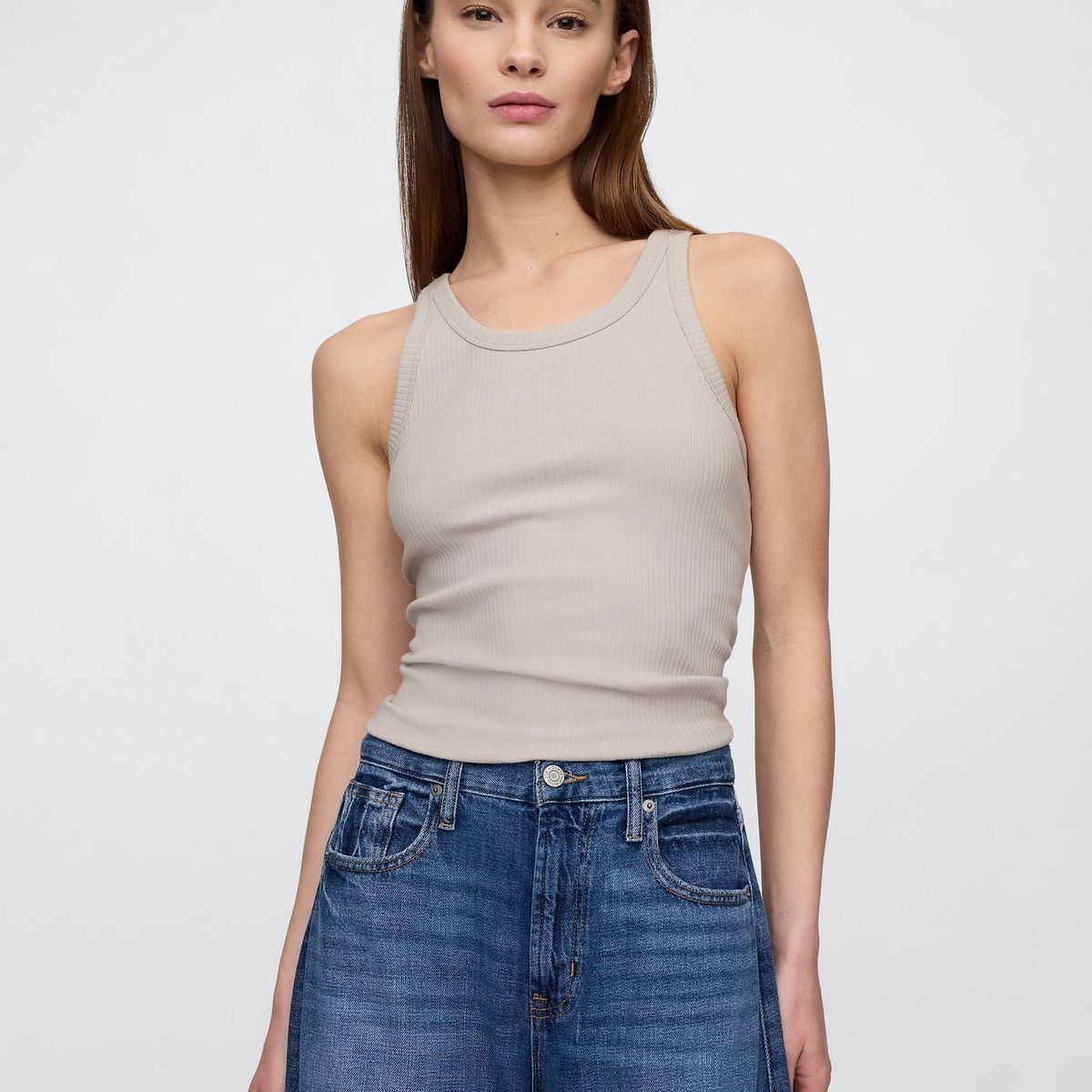 GAP - Polera Mujer High Neck Sin Manga Gris Gap