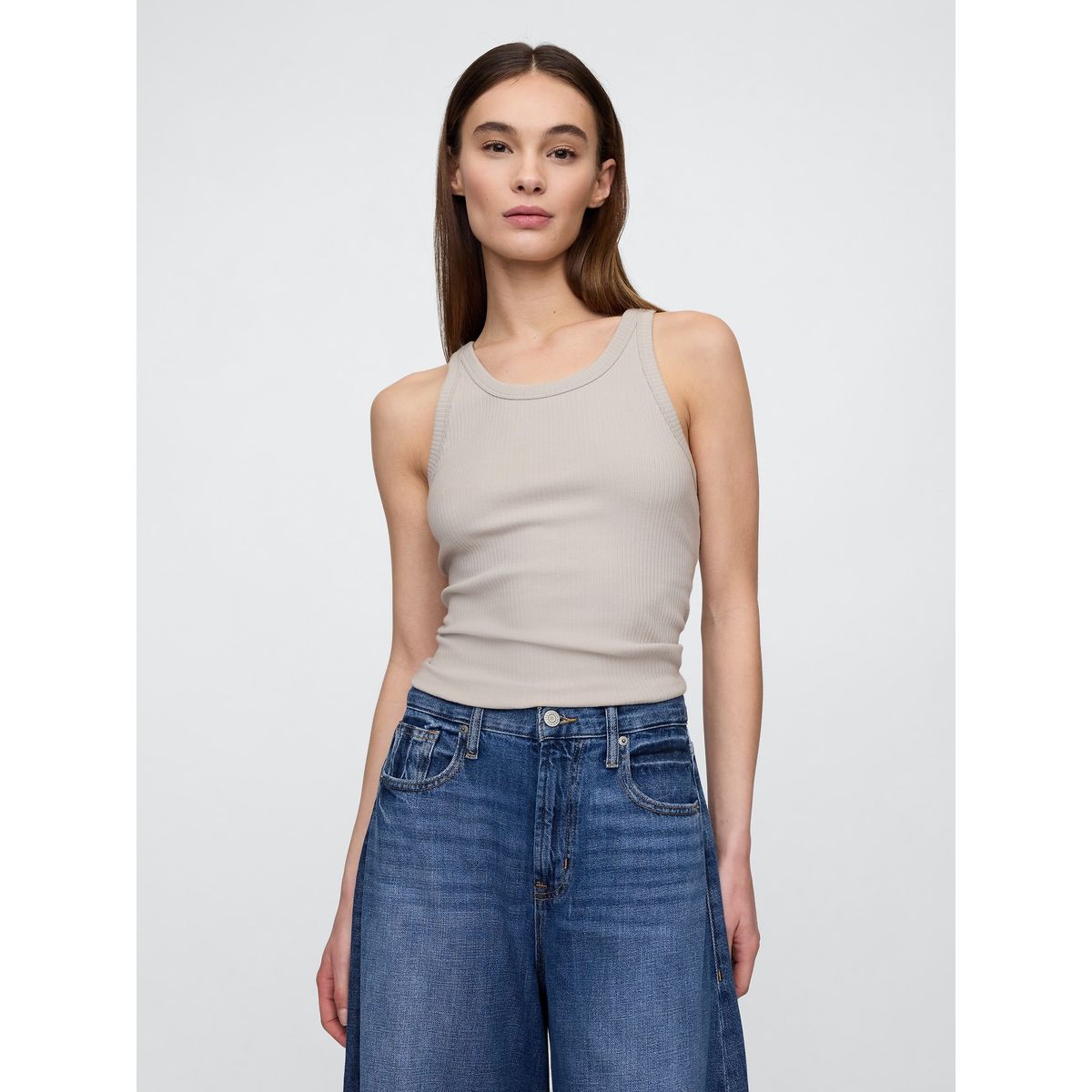 GAP - Polera Mujer High Neck Sin Manga Gris Gap