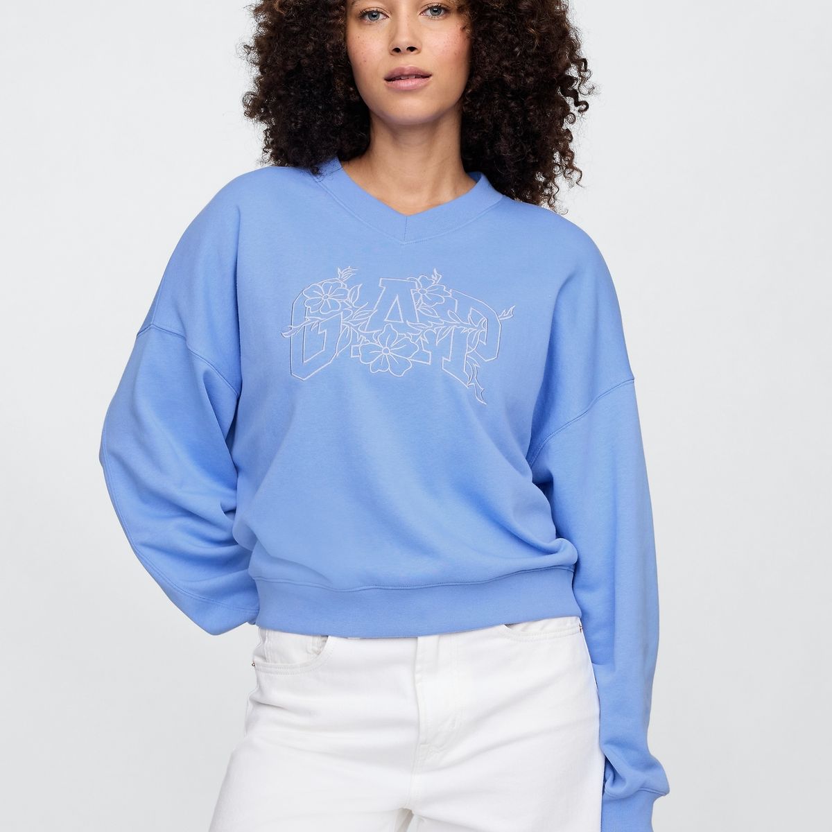 GAP - Polerón Mujer Logo Wedge V-Neck Sin Cierre Azul Gap