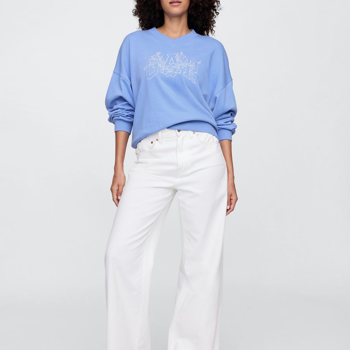 GAP - Polerón Mujer Logo Wedge V-Neck Sin Cierre Azul Gap