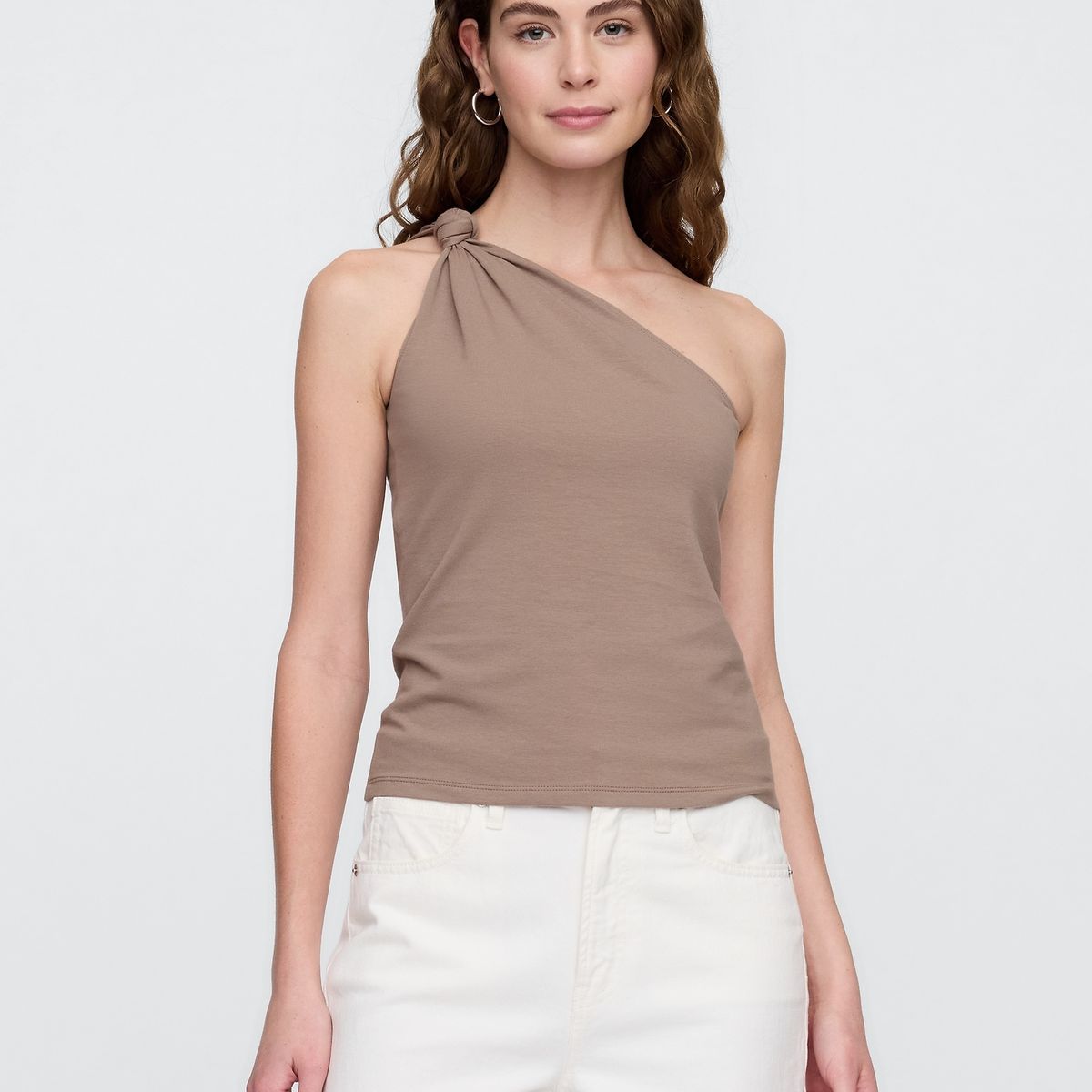 GAP - Polera Mujer One Shoulder Knotted Sin Manga Café Gap