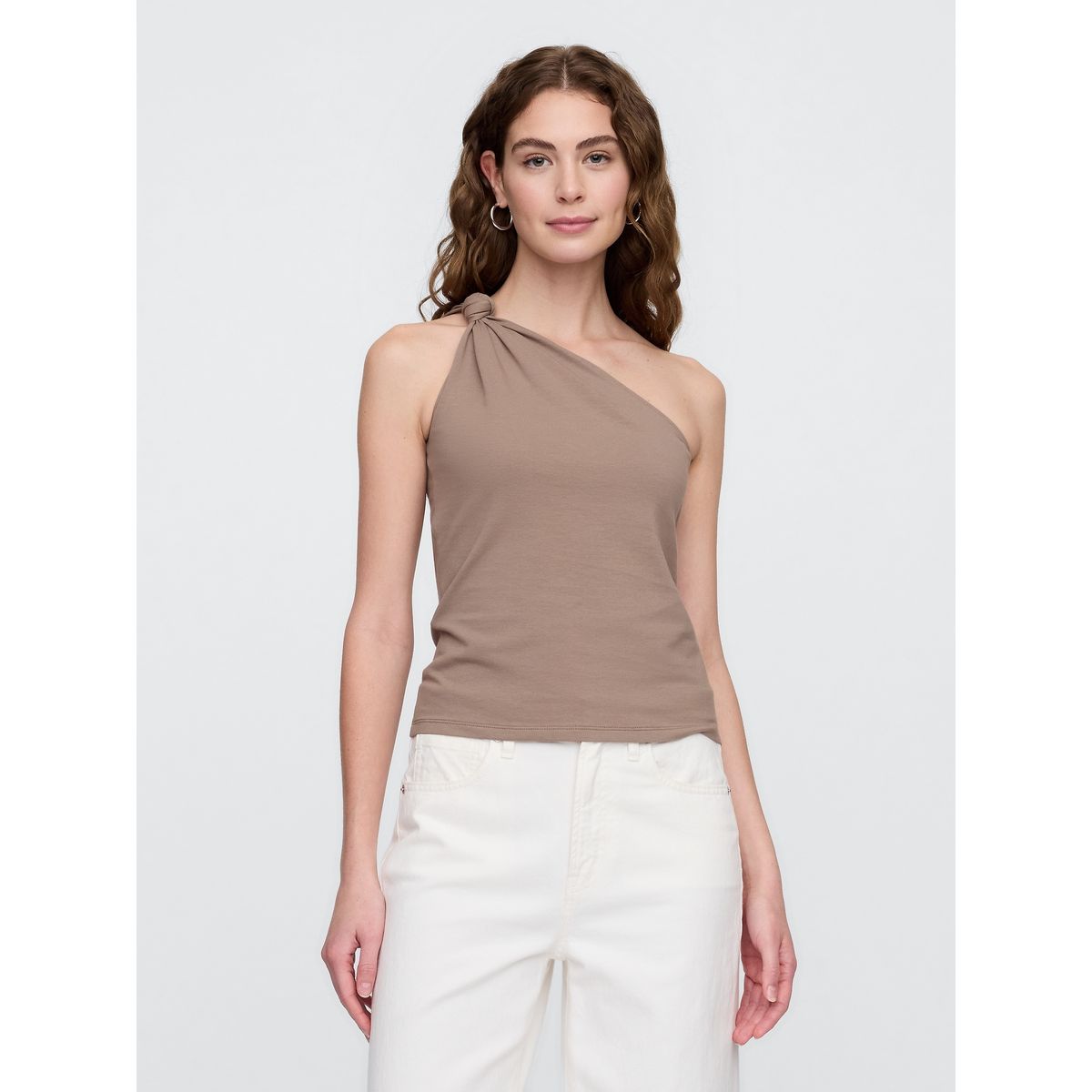GAP - Polera Mujer One Shoulder Knotted Sin Manga Café Gap