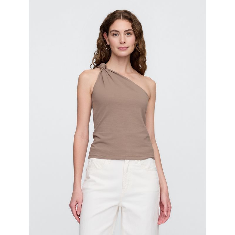 GAP - Polera Mujer One Shoulder Knotted Sin Manga Café Gap