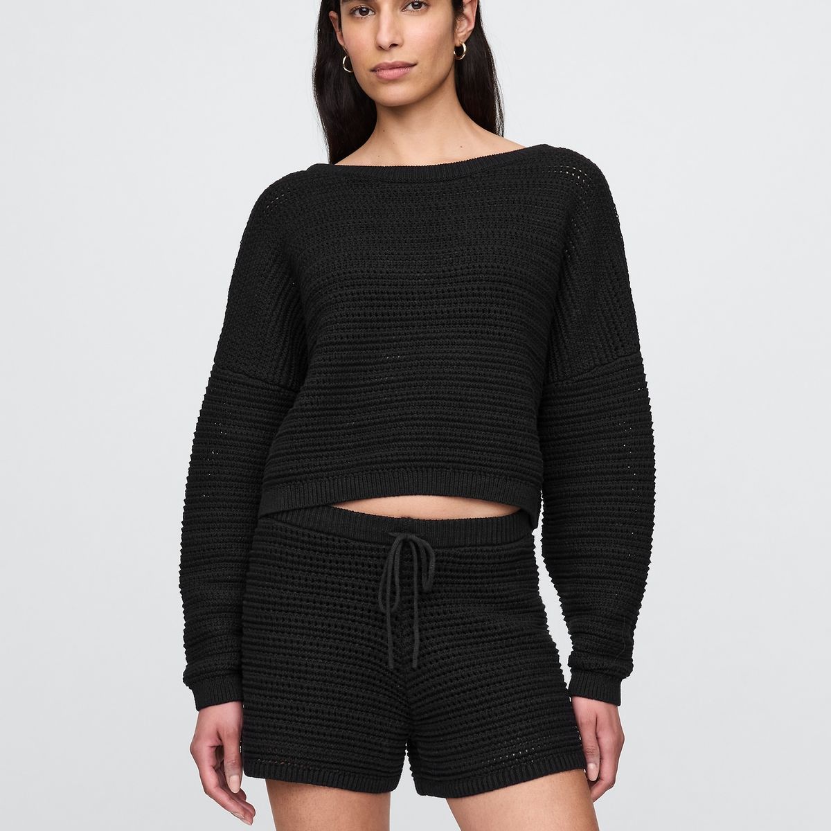 GAP - Sweater Mujer Crochet Boatneck Crop Negro Gap