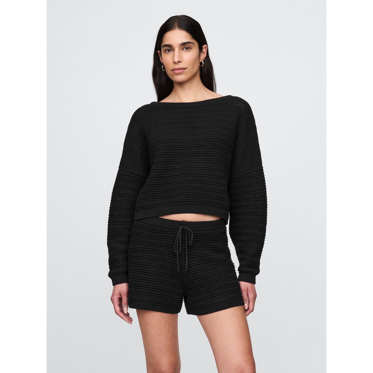 GAP - Sweater Mujer Crochet Boatneck Crop Negro Gap