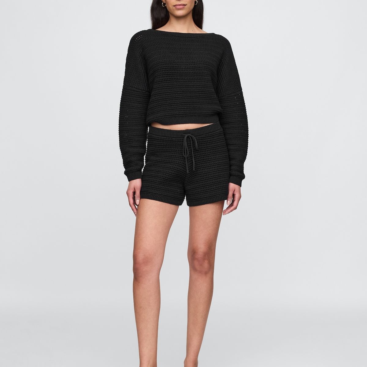 GAP - Sweater Mujer Crochet Boatneck Crop Negro Gap