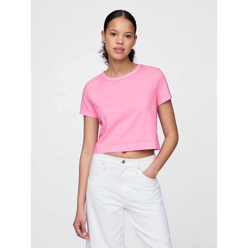 GAP - Polera Mujer Cropped Vintage Manga Corta Rosado Gap
