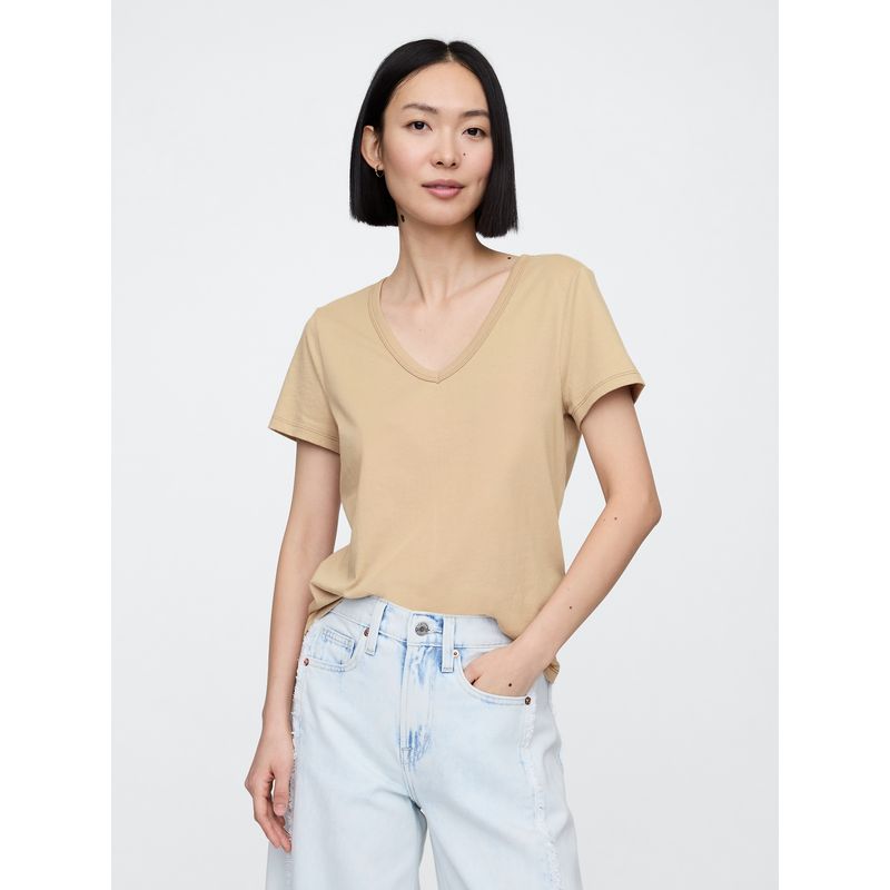 GAP - Polera Mujer Cuello V Manga Corta Café Gap