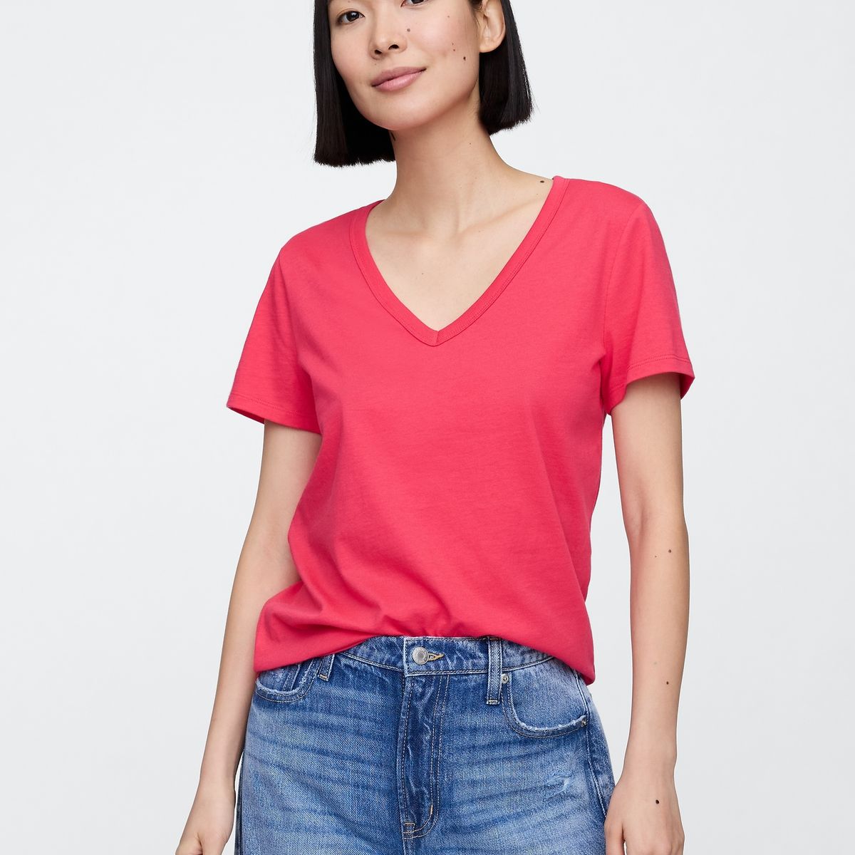 GAP - Polera Mujer Cuello V V25 Manga Corta Rosado Gap