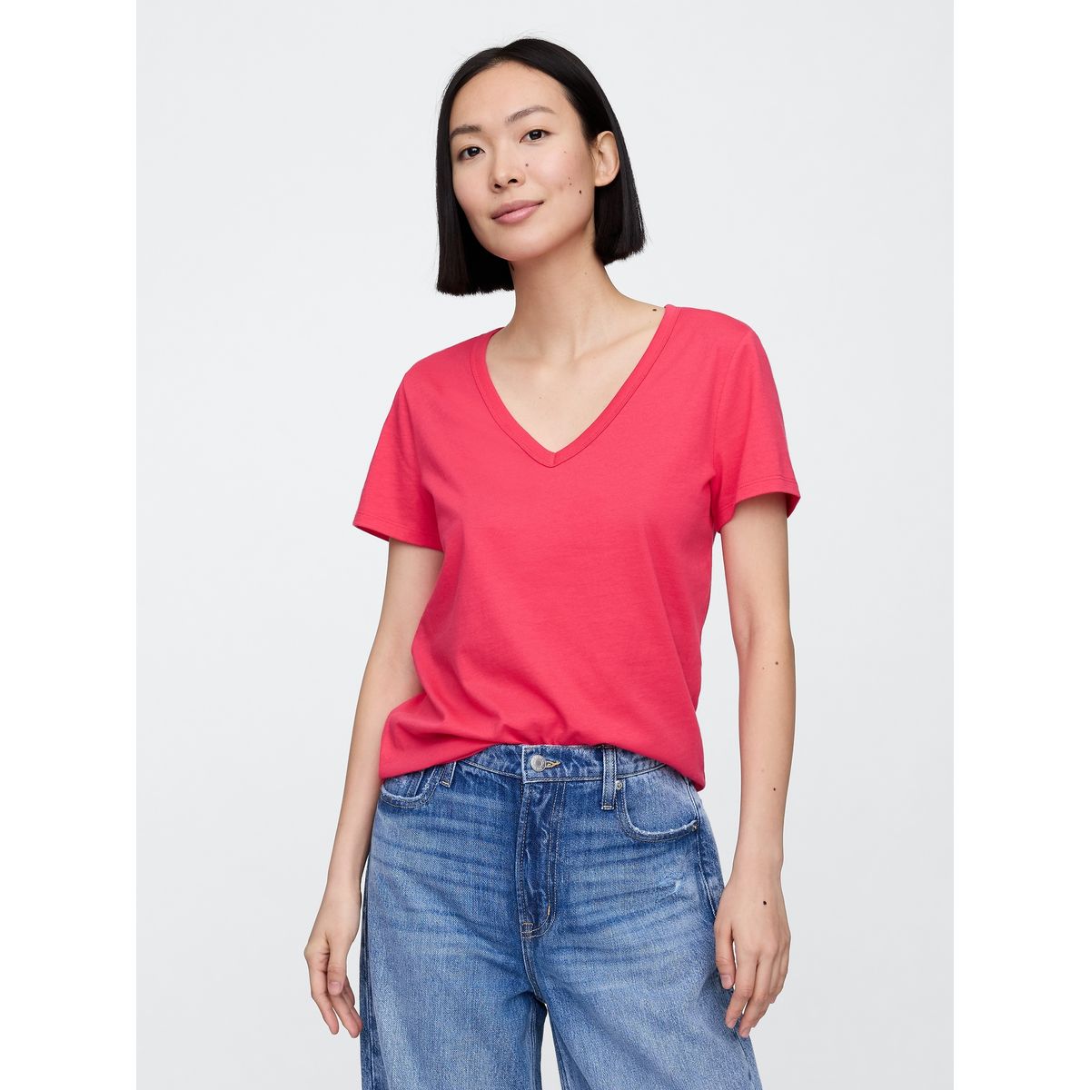 GAP - Polera Mujer Cuello V V25 Manga Corta Rosado Gap
