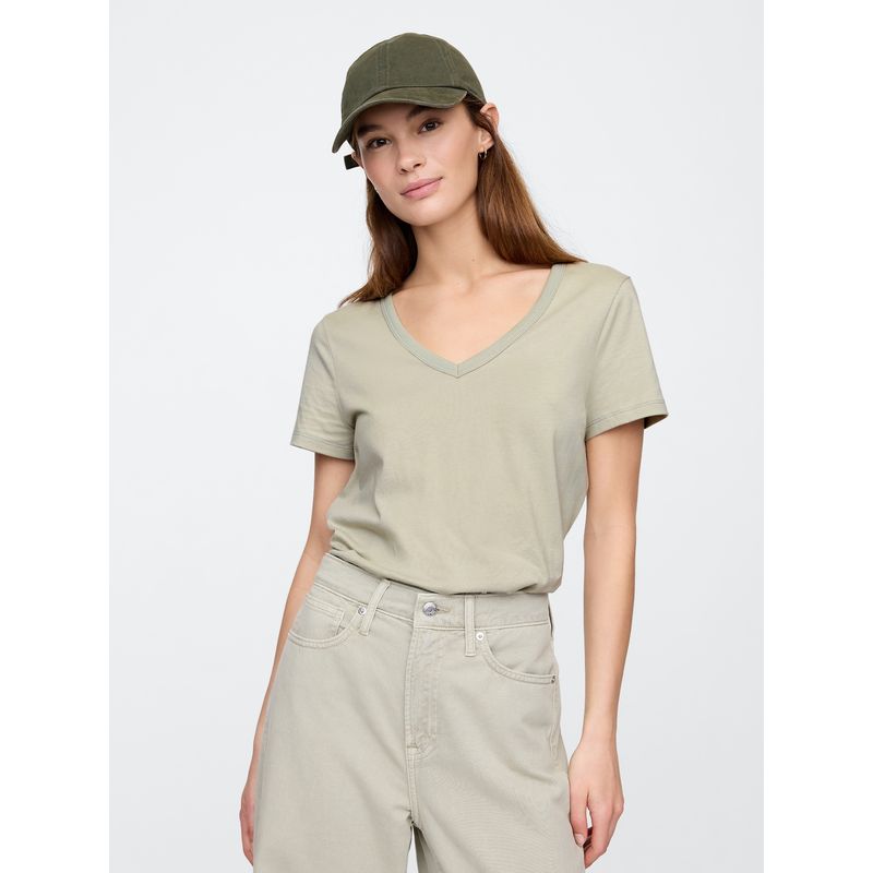 GAP - Polera Mujer Cuello V Manga Corta Gris Gap