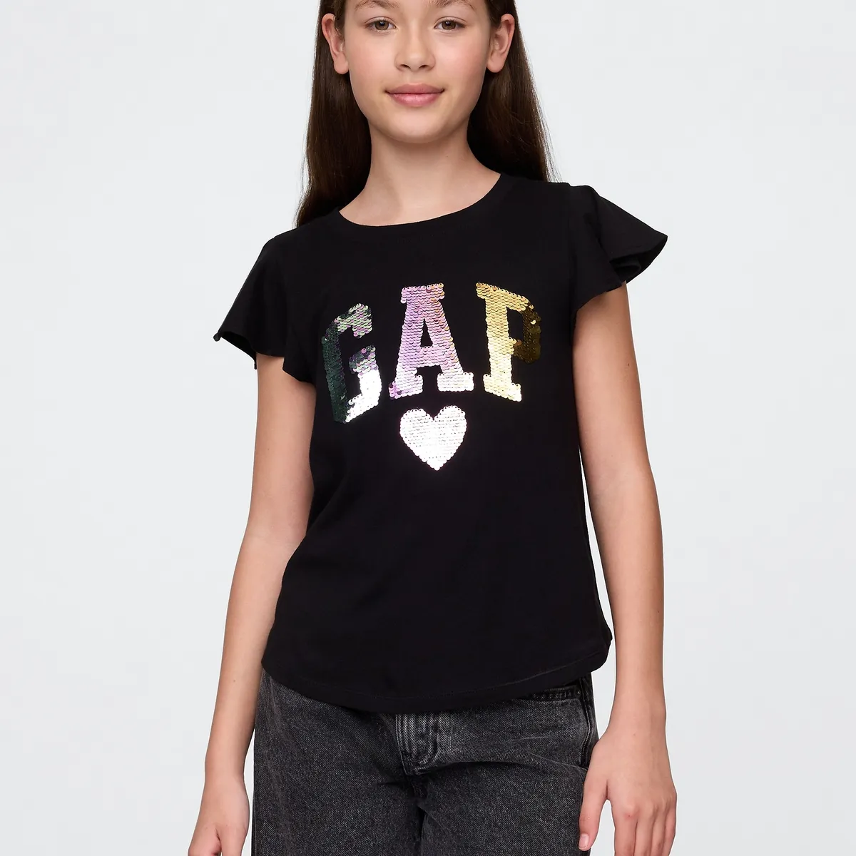 GAP - Polera Niña Flippy-Sequin Manga Corta Negro Gap
