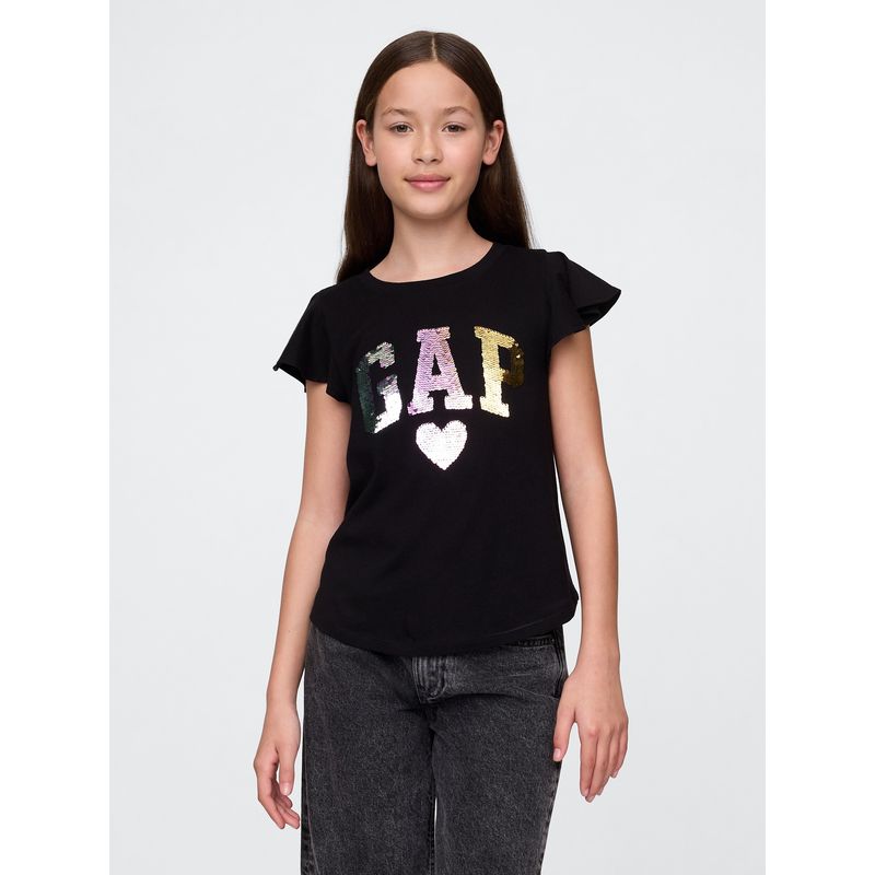 GAP - Polera Niña Flippy-Sequin Manga Corta Negro Gap