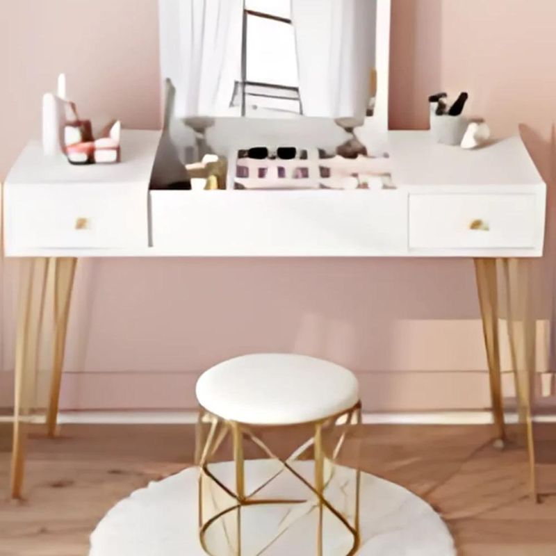 ITAHOME - TOCADOR MAQUILLAJE METAL MADERA BLANCO + ESPEJO CON LUZ ELENA