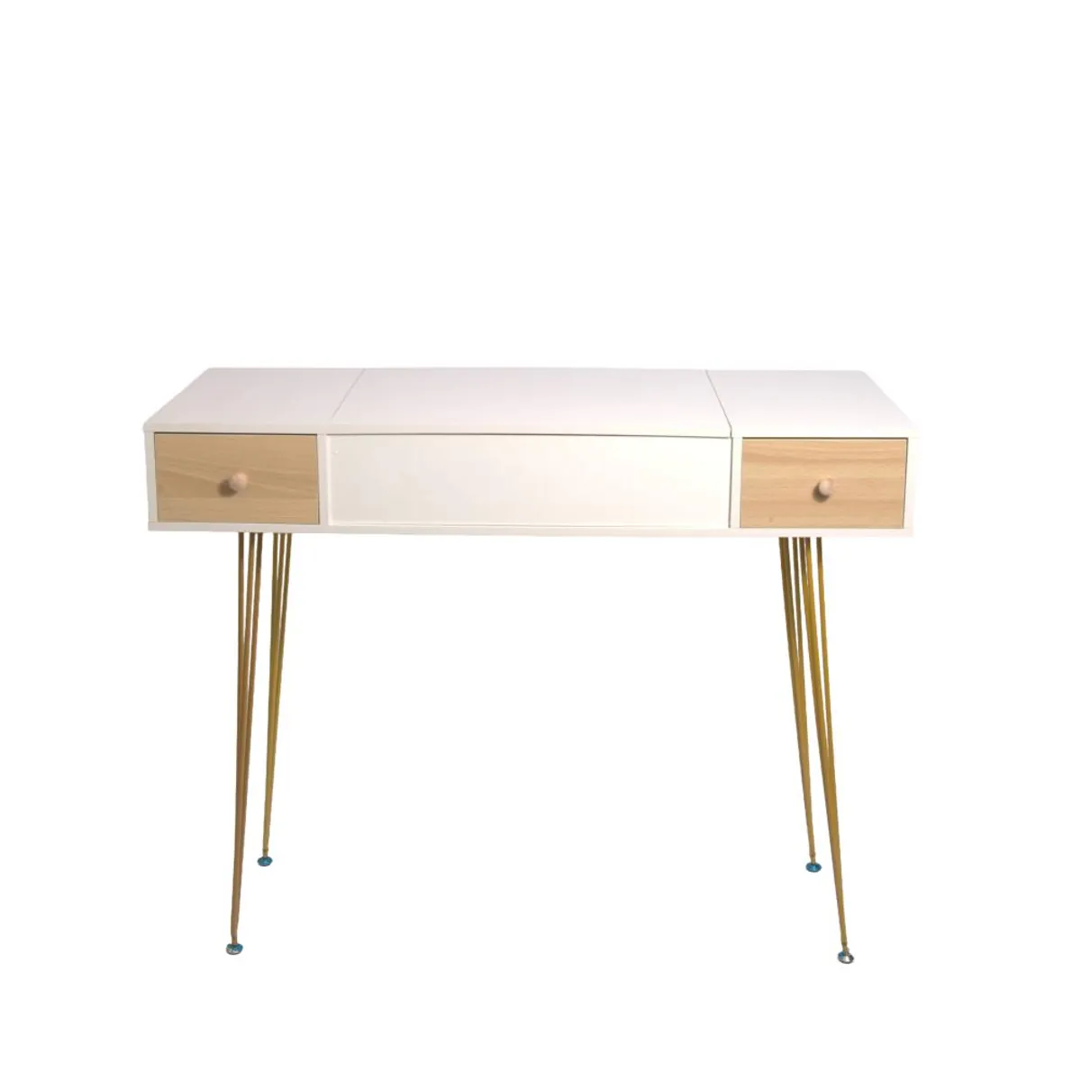 ITAHOME - TOCADOR MAQUILLAJE METAL MADERA BLANCO + ESPEJO CON LUZ ELENA