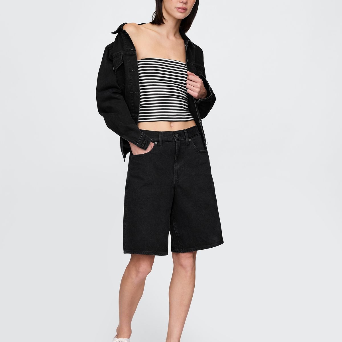 GAP - Polera Mujer Tube Top Cropped Striped Sin Manga Blanco Gap