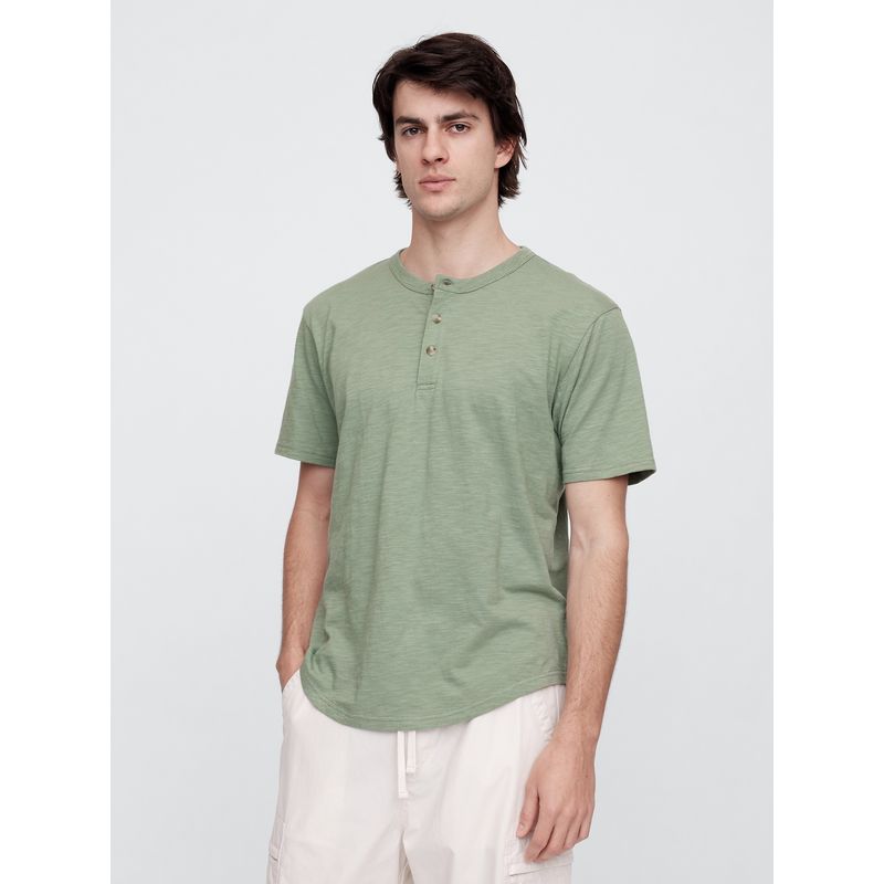 GAP - Polera Hombre Curved Hem Henley Manga Corta Verde Gap