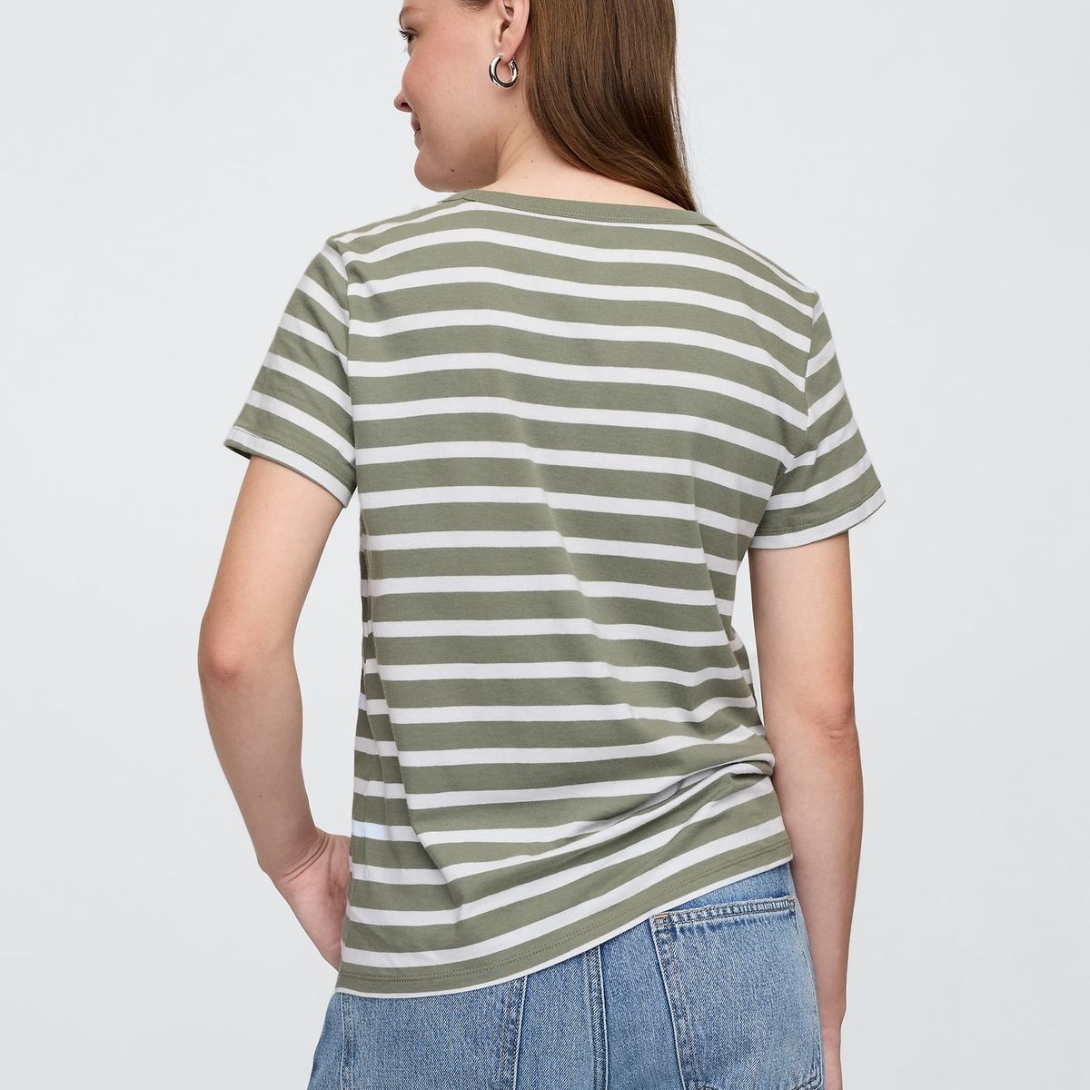 GAP - Polera Mujer Gap Stripe V Neck Manga Corta Verde