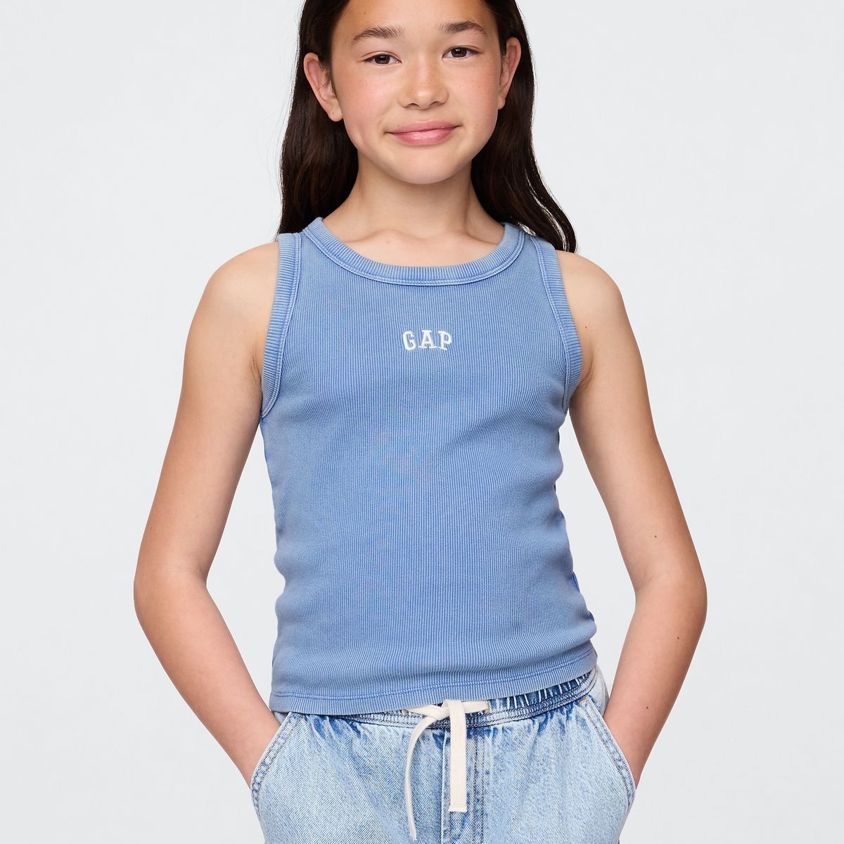 GAP - Polera Niña Logo Mini V25 Tank Sin Manga Azul Gap