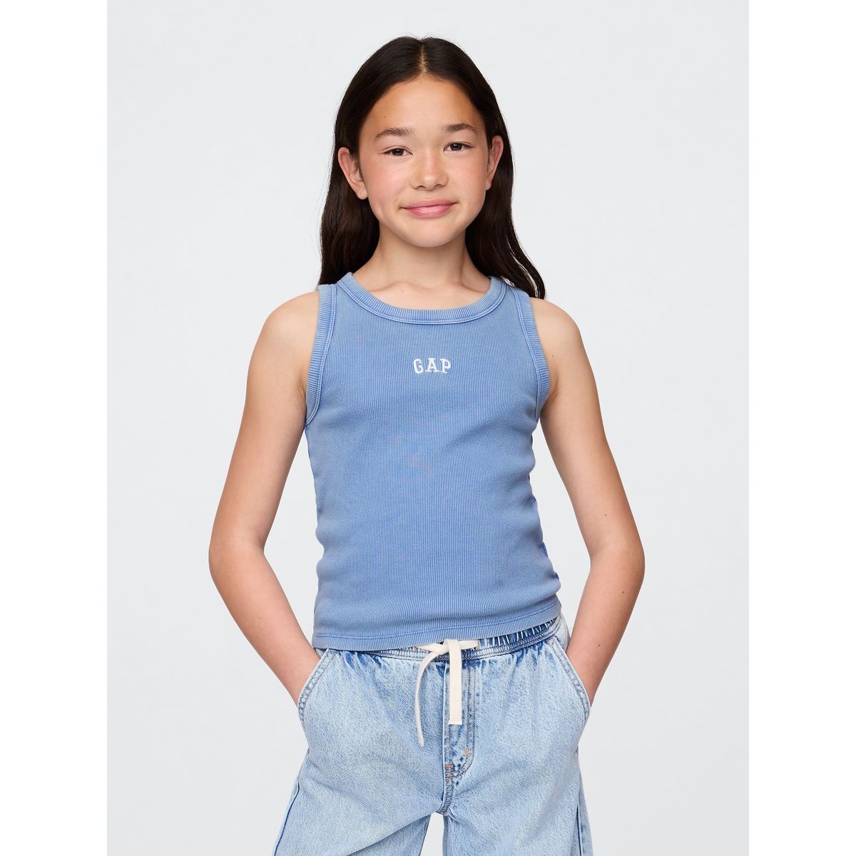 GAP - Polera Niña Logo Mini V25 Tank Sin Manga Azul Gap