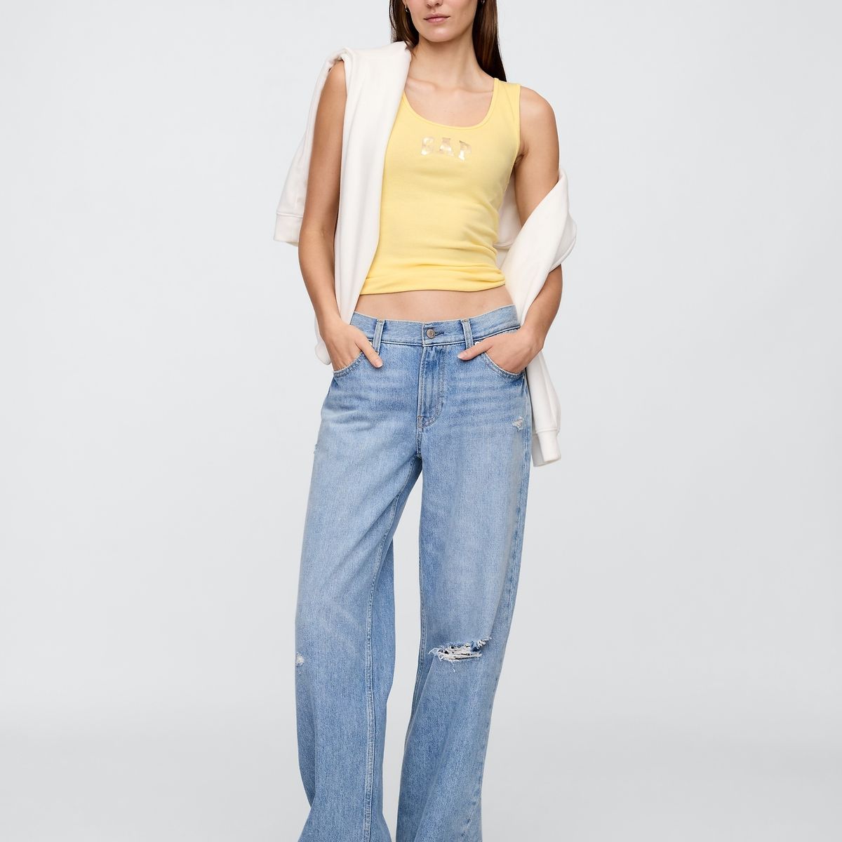 GAP - Polera Mujer Logo Rib Sin Manga Amarillo Gap