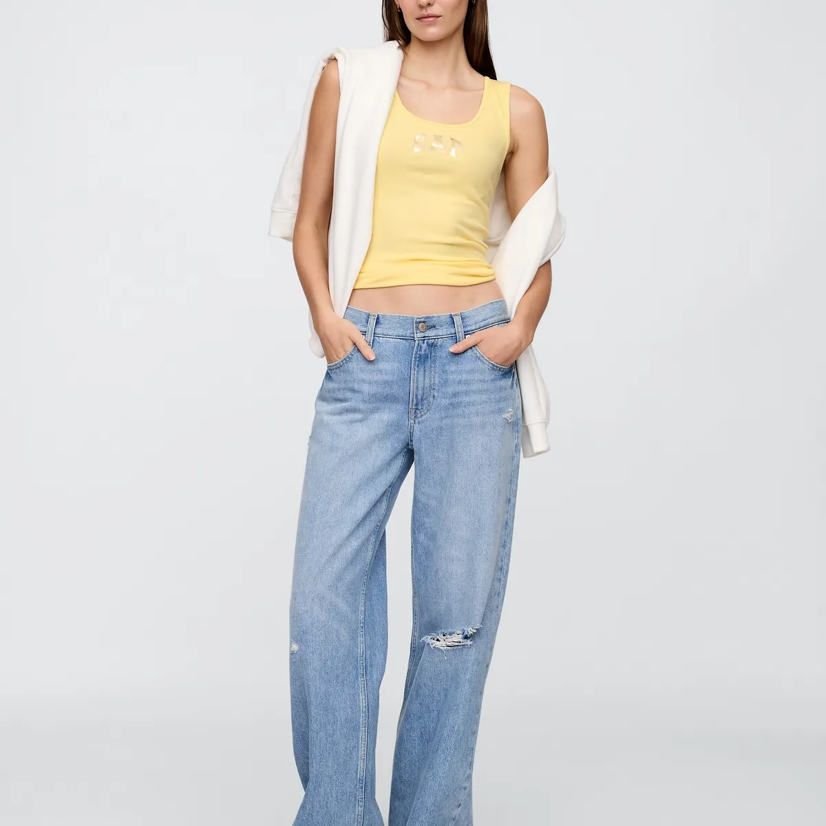 GAP - Polera Mujer Logo Rib Sin Manga Amarillo Gap