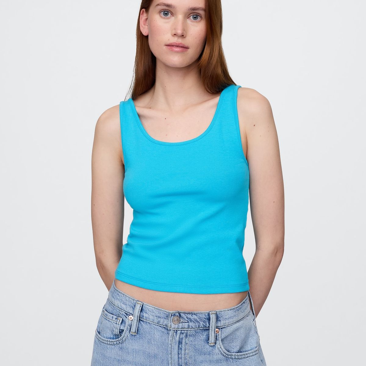 GAP - Polera Mujer Cropped Sin Manga Azul Gap