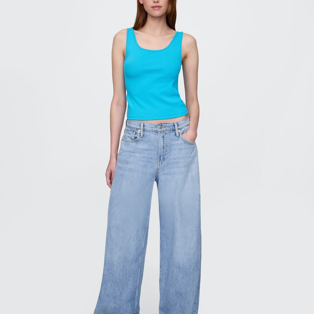 GAP - Polera Mujer Cropped Sin Manga Azul Gap