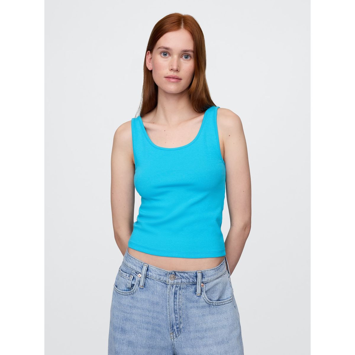 GAP - Polera Mujer Cropped Sin Manga Azul Gap