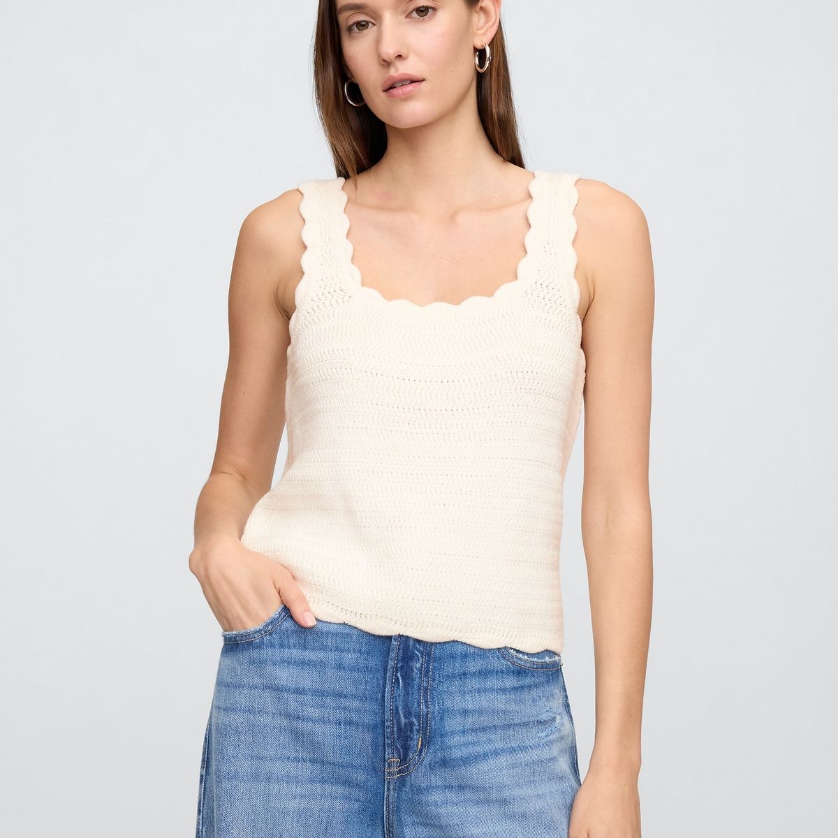 GAP - Polera Mujer Sweater Sin Manga Beige Gap