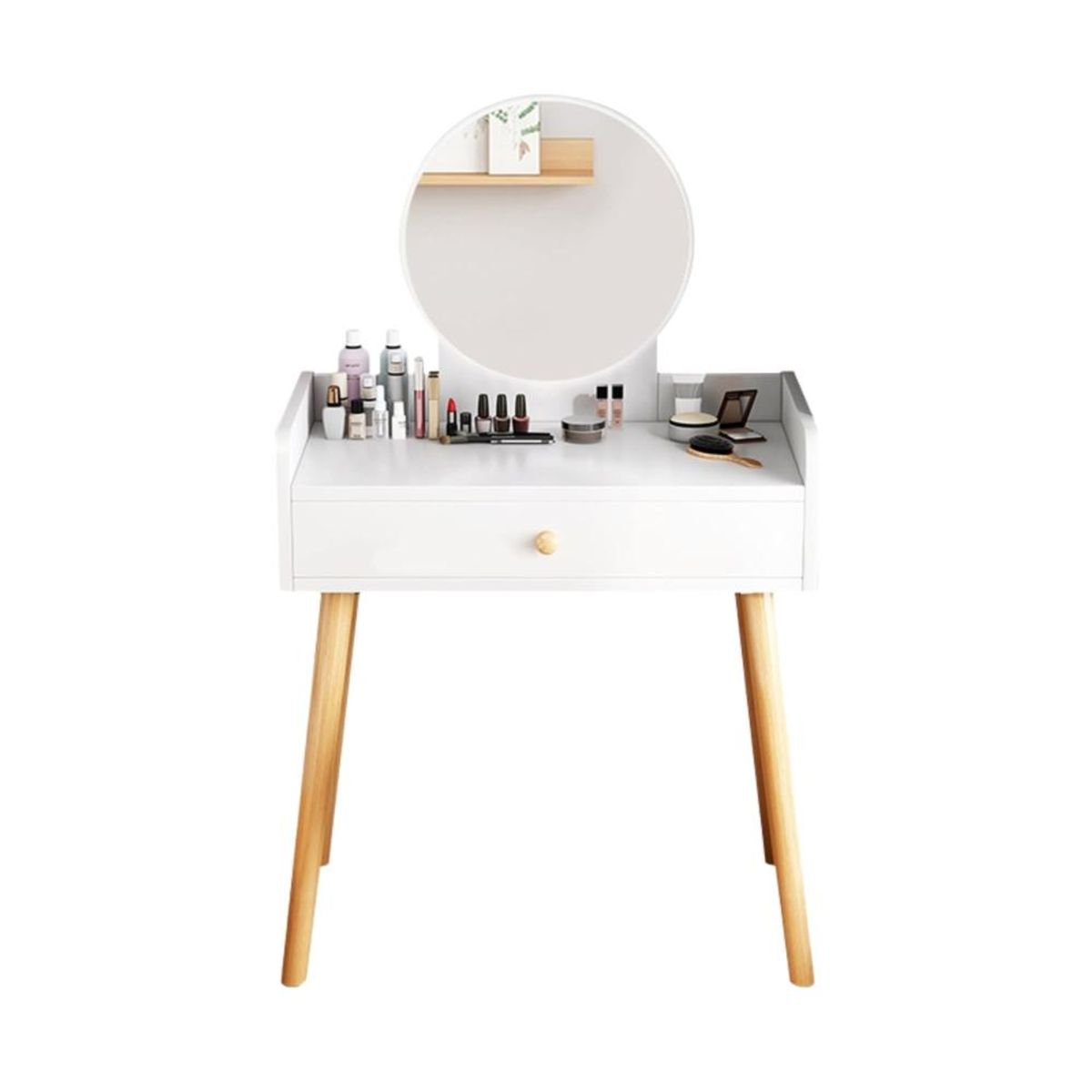 ITAHOME - TOCADOR MAQUILLAJE MADERA BLANCO + ESPEJO LUZ LED COMPACT
