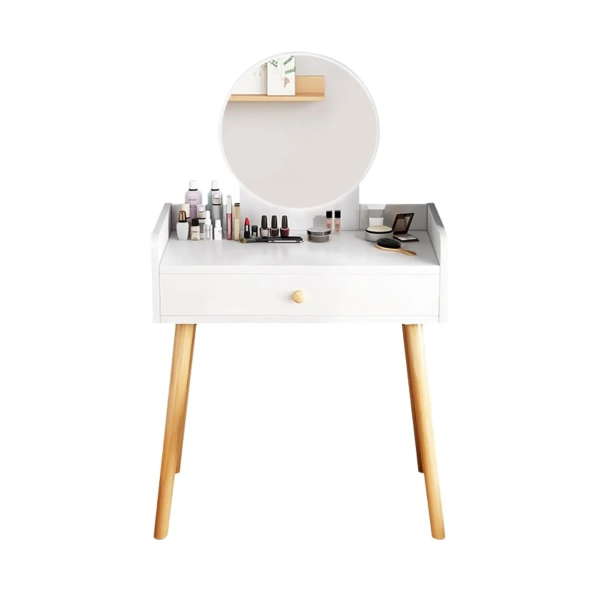 ITAHOME - TOCADOR MAQUILLAJE MADERA BLANCO + ESPEJO LUZ LED COMPACT
