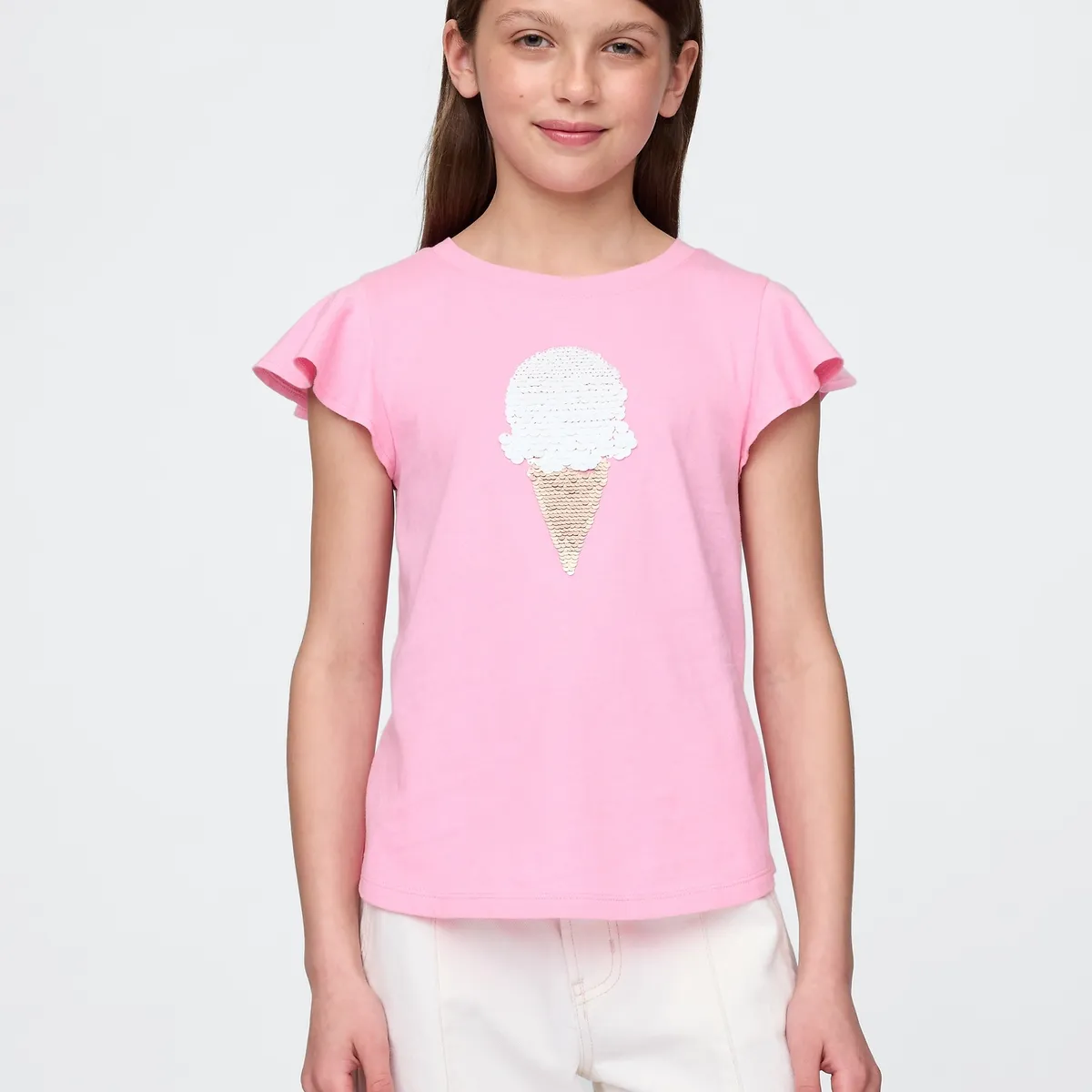 GAP - Polera Niña Gap Flippy-Sequin Manga Corta Rosado