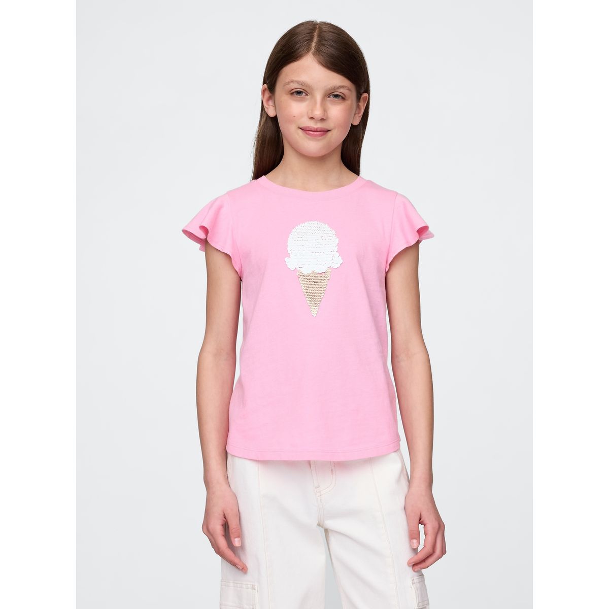 GAP - Polera Niña Gap Flippy-Sequin Manga Corta Rosado
