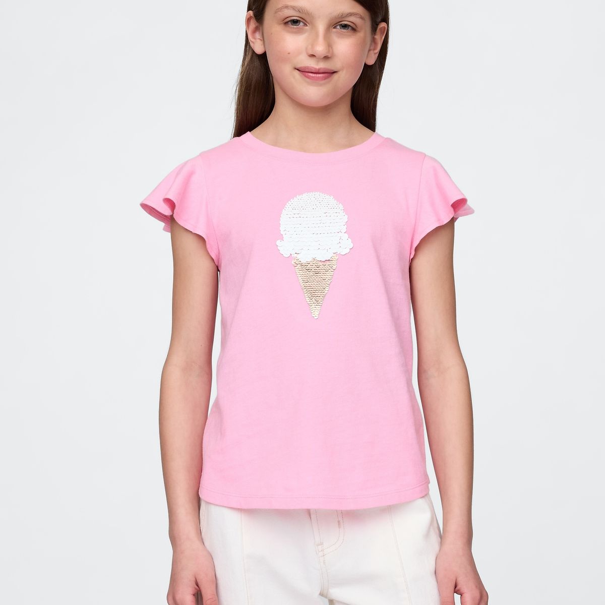 GAP - Polera Niña Flippy-Sequin Manga Corta Rosado Gap
