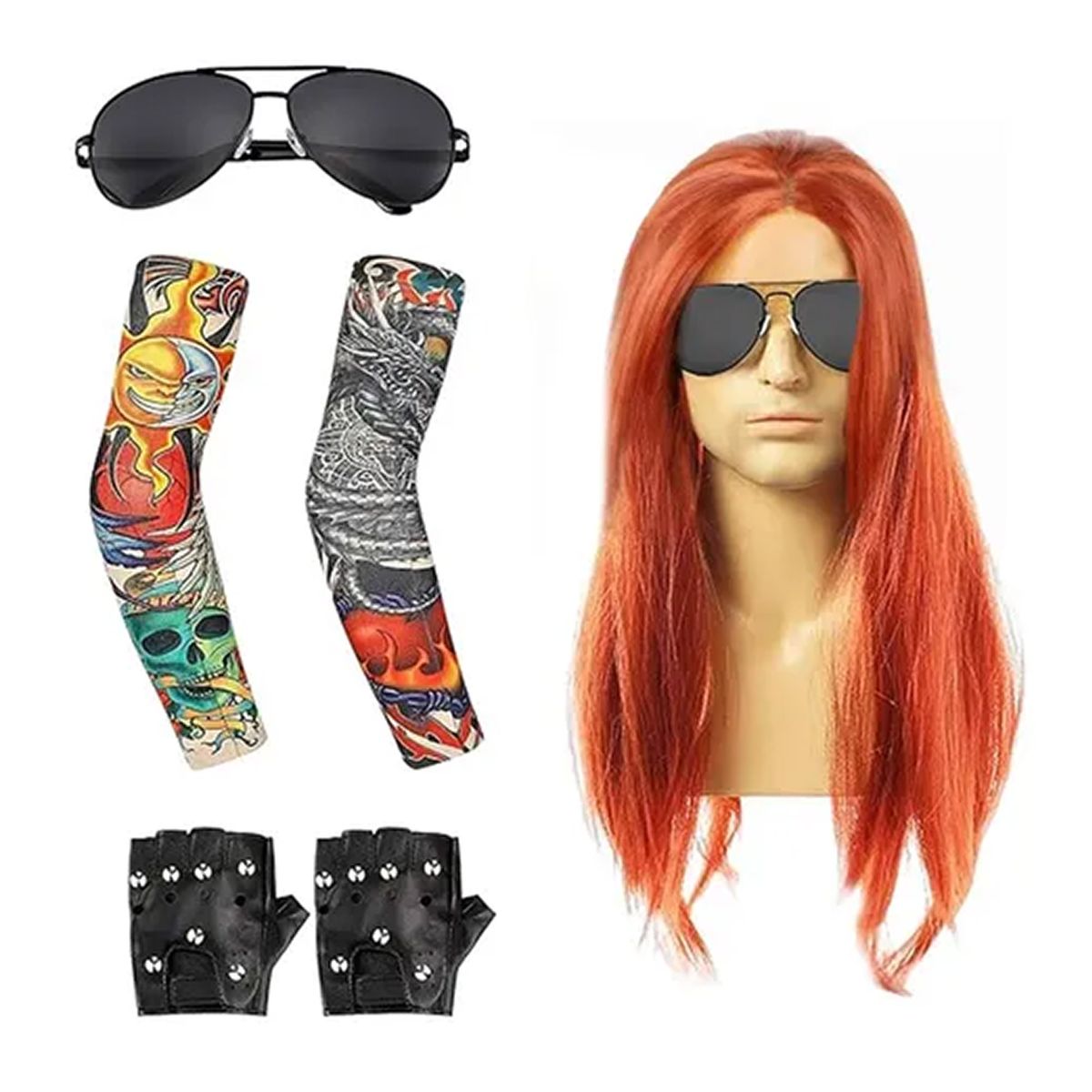 OFERTABKN - Disfraz Cosplay Rockero Axel Roses Guns Peluca + Accesorios