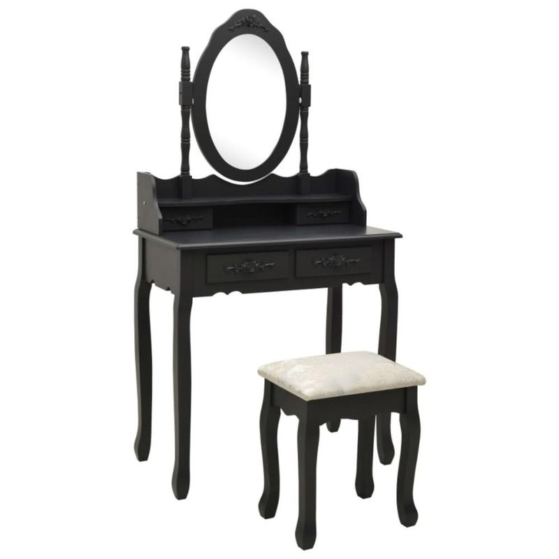 ITAHOME - TOCADOR MAQUILLAJE MADERA NEGRO BANCA + ESPEJO VANESA