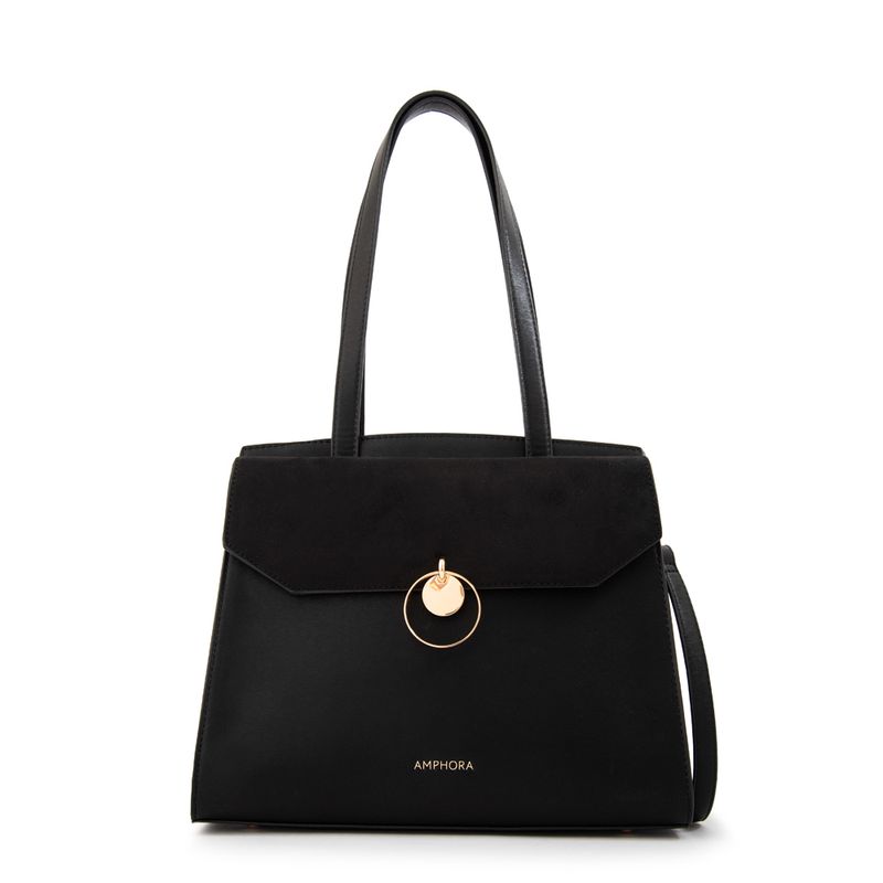 AMPHORA - Cartera Dos Asas con tapa pequeña mediana maggie negro