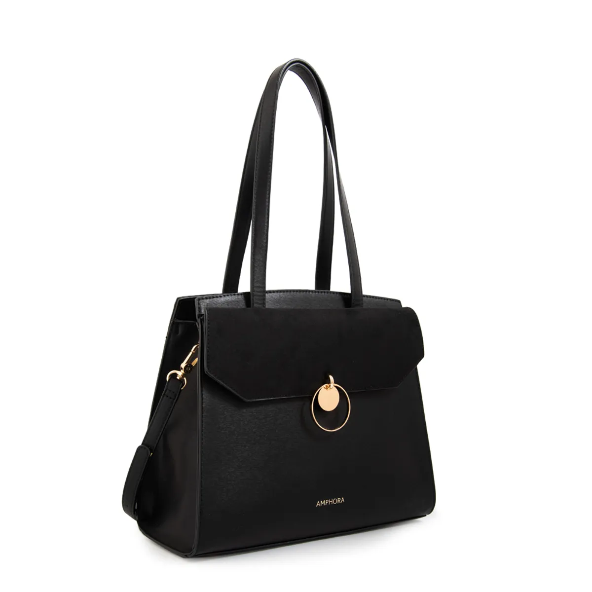 AMPHORA - Cartera tote con tapa maggie mediana negro