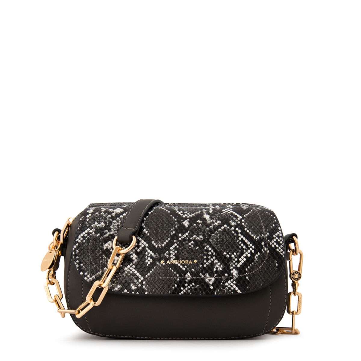 AMPHORA - Cartera bandolera con tapa greta pequeña gris oscuro