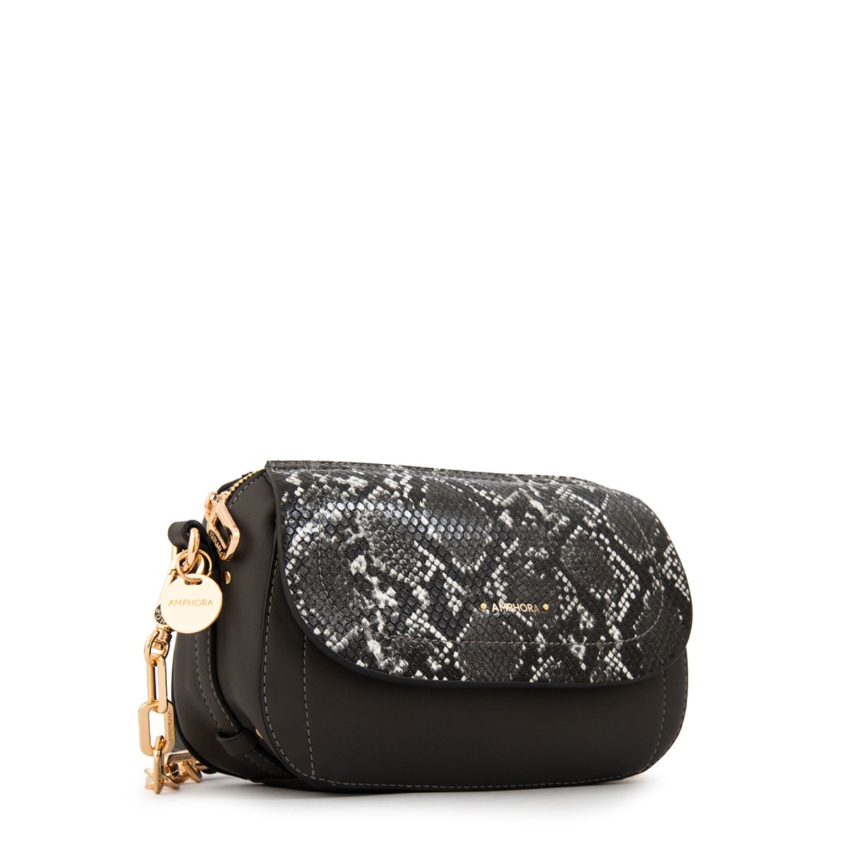 AMPHORA - Cartera bandolera con tapa greta pequeña gris oscuro