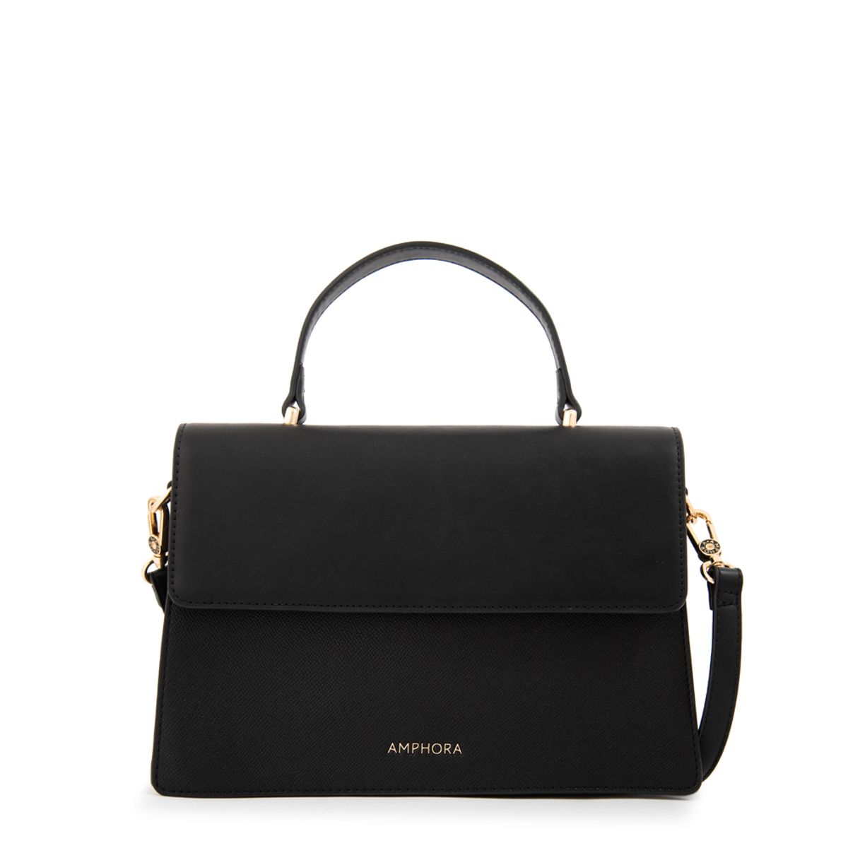 AMPHORA - Cartera tote con tapa suecia mediana negro