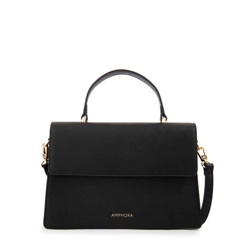 AMPHORA - Cartera Dos Asas con tapa mediana suecia negro