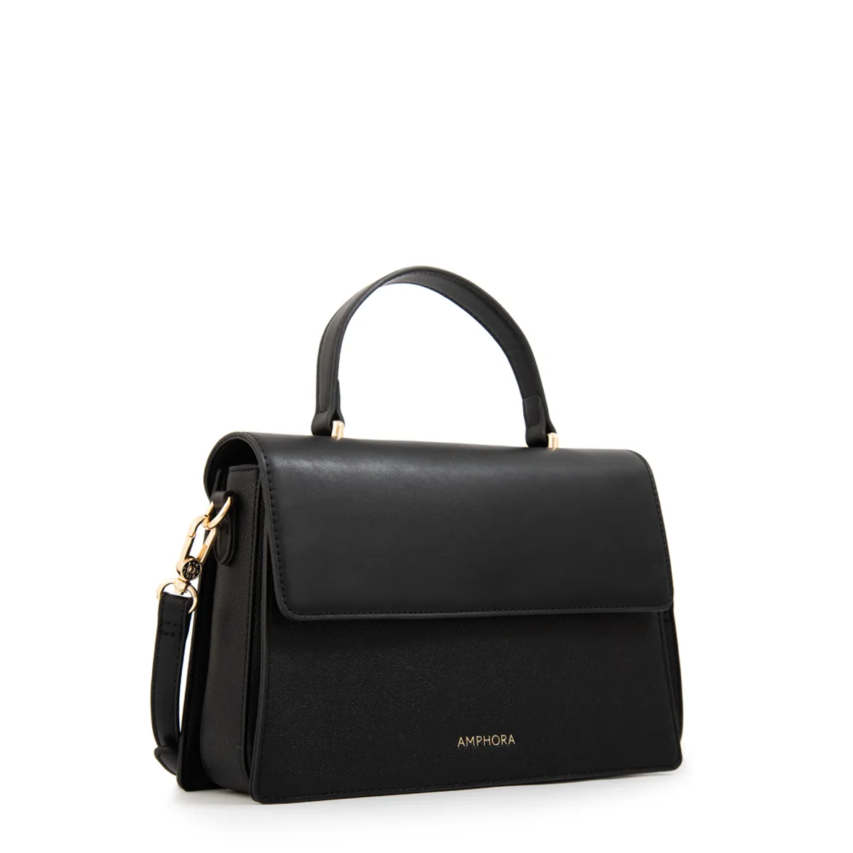 AMPHORA - Cartera tote con tapa suecia mediana negro