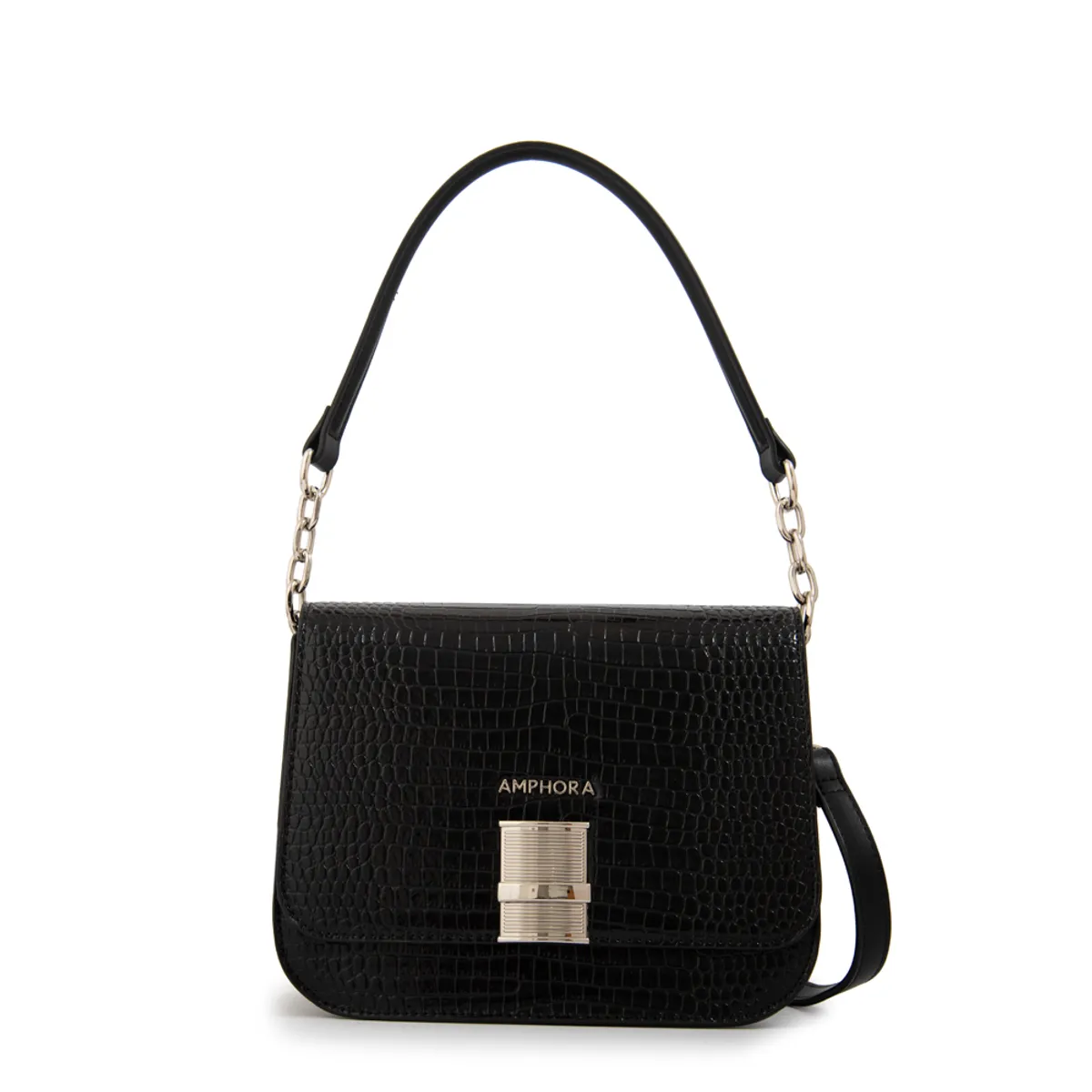 AMPHORA - Cartera bandolera con tapa fairy mediana negro