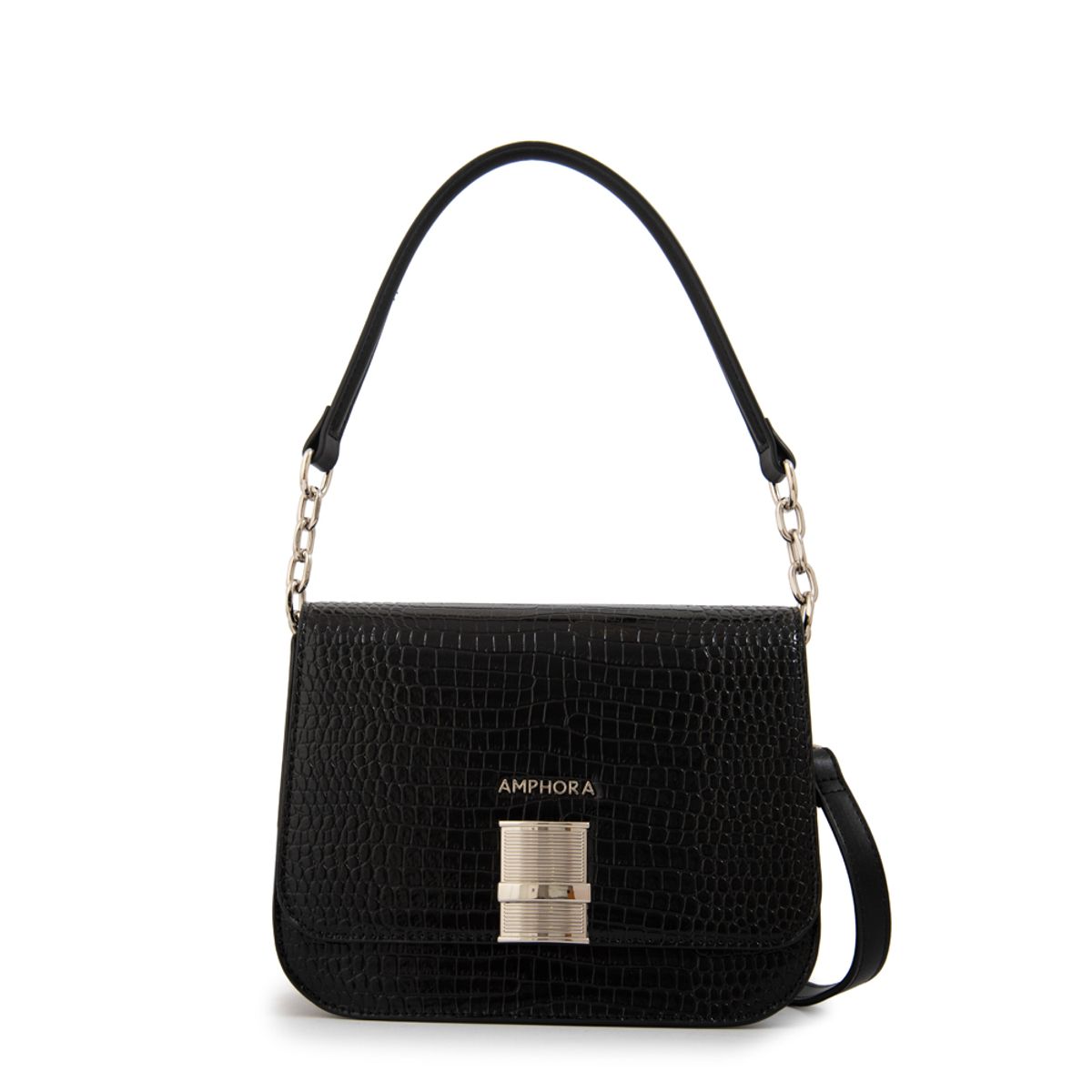 AMPHORA - Cartera bandolera con tapa fairy mediana negro