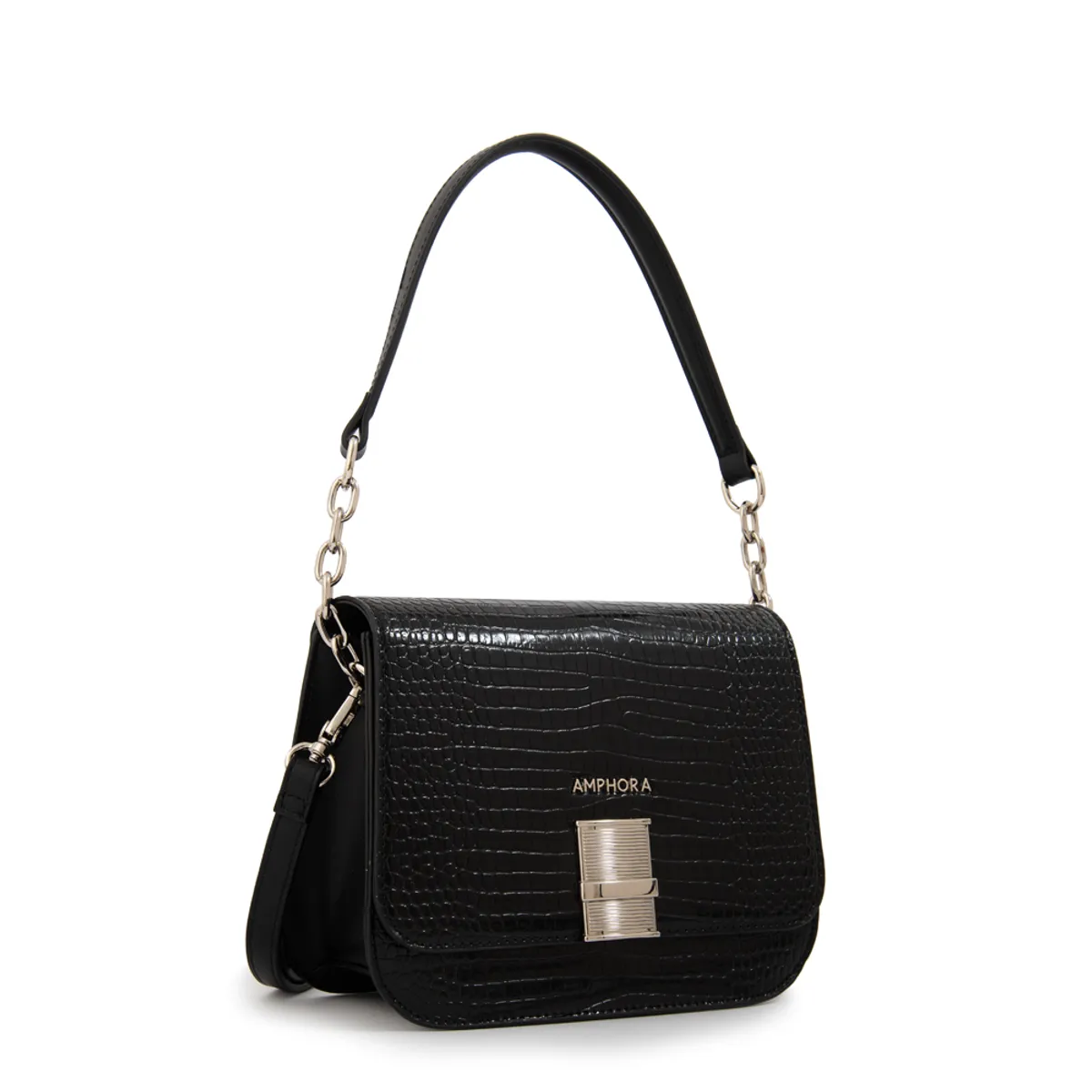 AMPHORA - Cartera bandolera con tapa fairy mediana negro